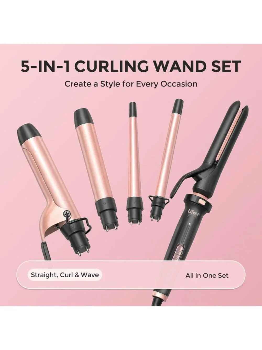 5-in-1 Curling Iron Set & Flat Iron with Ceramic Barrels - Versatile Hair